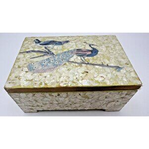 Vintage Lined Wooden Box with Peacocks 5" x 3.5"